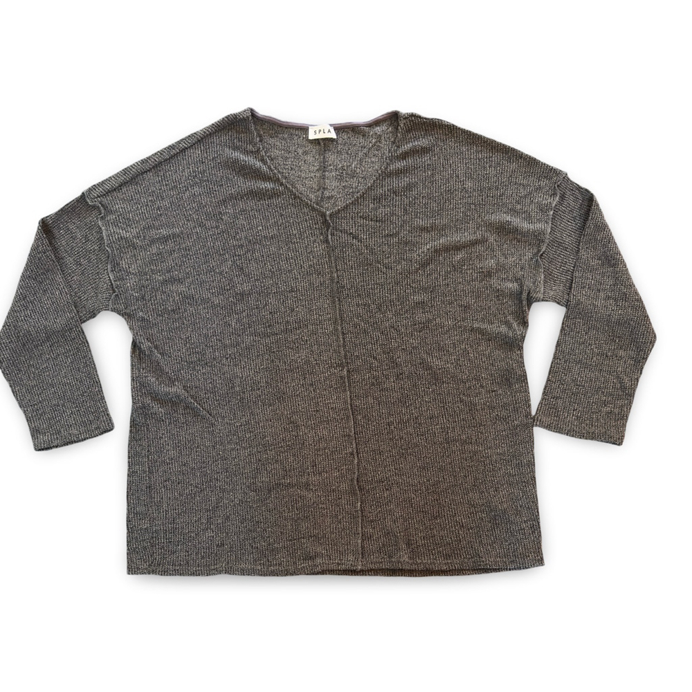 SPLA Gray Ribbed Knit V-Neck Sweater‎ Plus Size 3X Lightweight Casual Cozyi